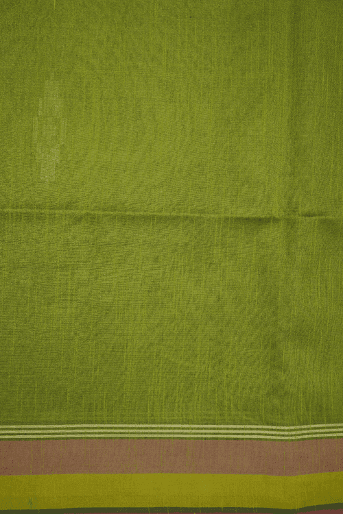 Allover Threadwork Motifs Olive Green Semi Jute Saree