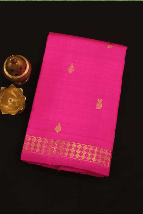 Allover Zari Buttas Magenta Pink Kanchipuram Silk Saree