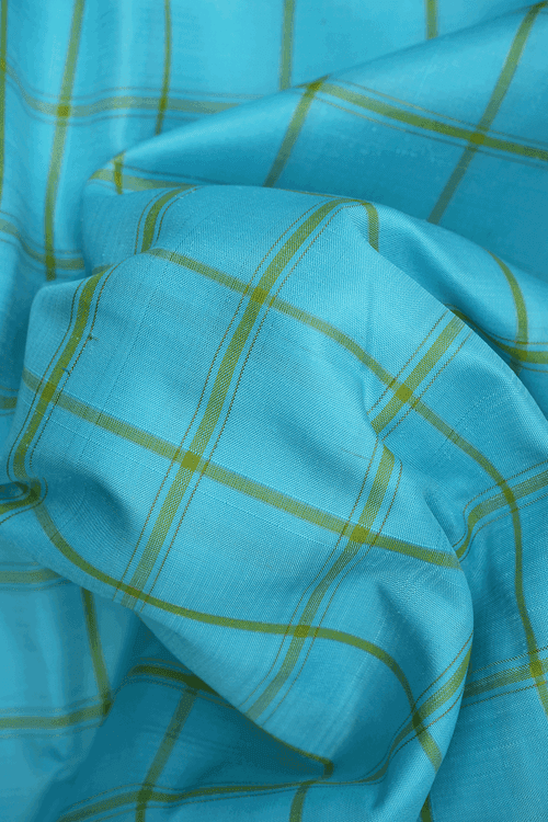 Checks Design Pastel Blue Kanchipuram Silk Saree