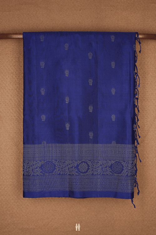 Floral Zari Buttas Navy Blue Soft Silk Saree