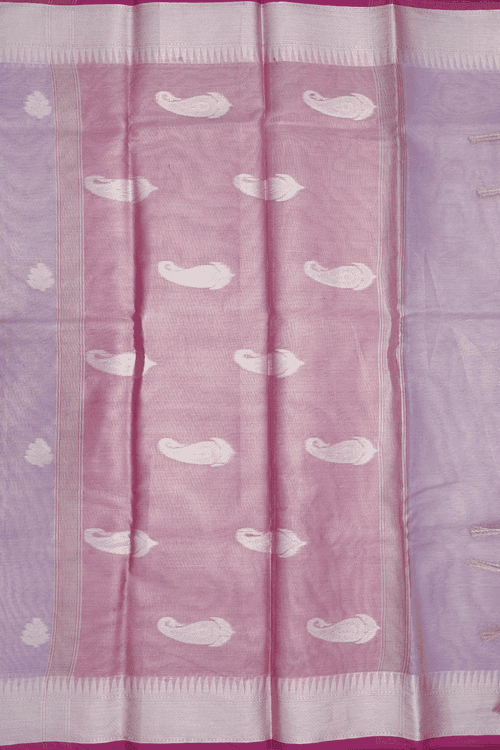 Floral Zari Buttas Pastel Purple Semi Tissue Saree