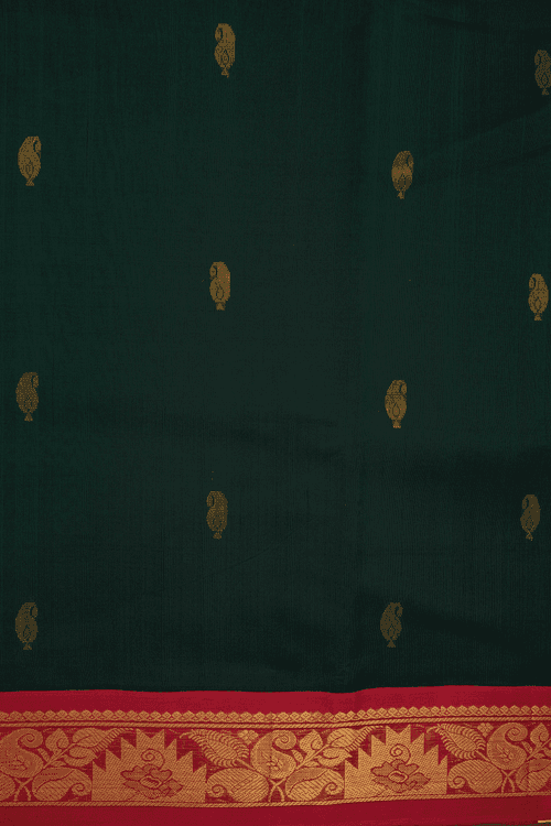 Paisley Buttas Dark Green Traditional Silk Cotton Saree