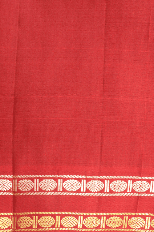 Rudraksh Zari Border Plain Cherry Red Kanchipuram Silk Saree