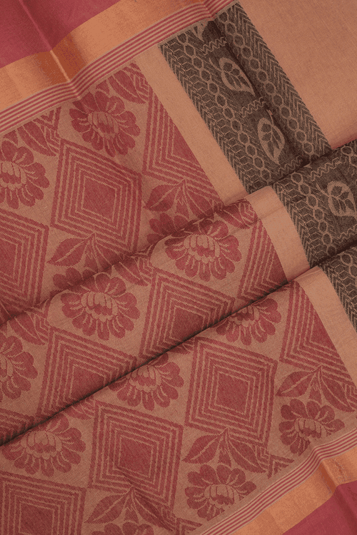 Threadwork Motifs Tan Brown Kanchi Cotton Saree