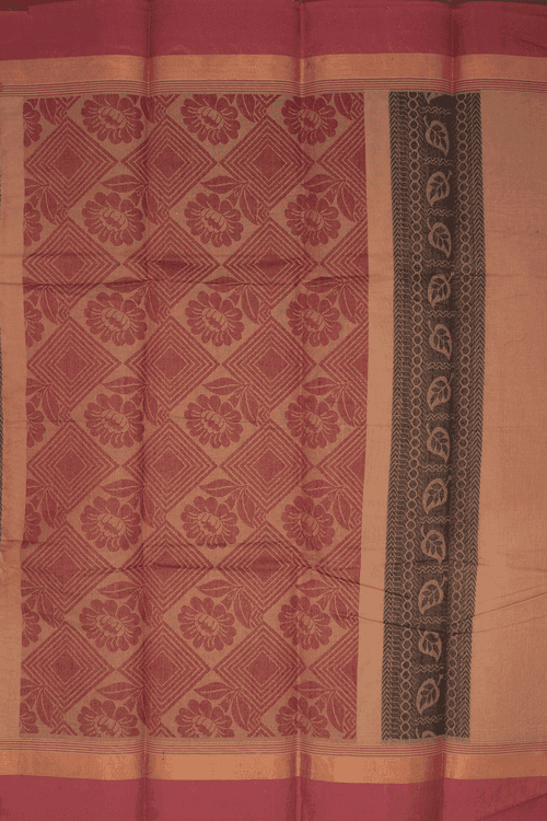 Threadwork Motifs Tan Brown Kanchi Cotton Saree