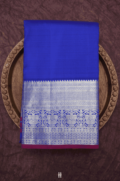 Traditional Border Plain Indigo Blue Kanchipuram Silk Saree