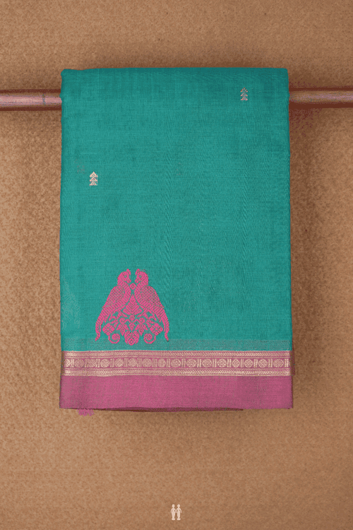 Zari And Threadwork Buttis Teal Green Kanchi Cotton Saree