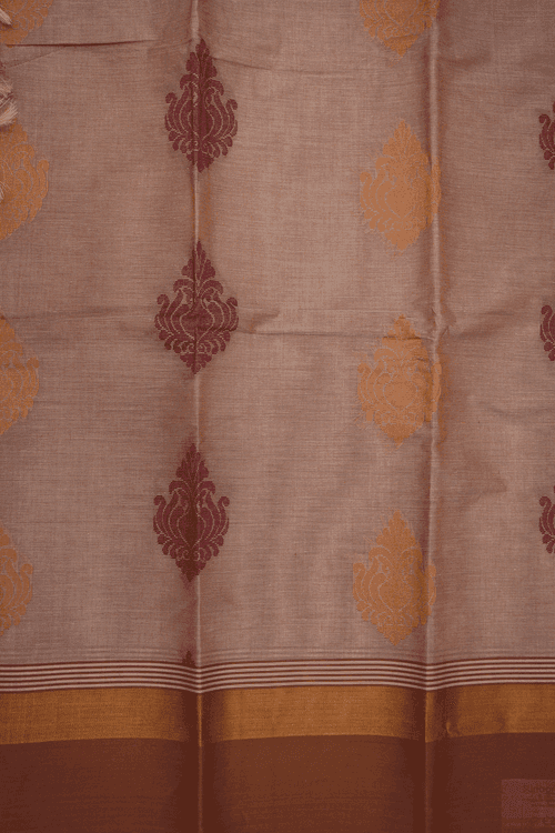 Threadwork Motifs Brown Kanchi Cotton Saree