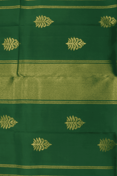 Zari Border Plain Dark Green Kanchipuram Silk Saree
