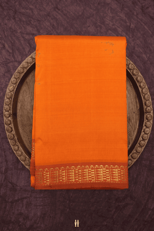 Zari Border Plain Spiced Orange Kanchipuram Silk Saree