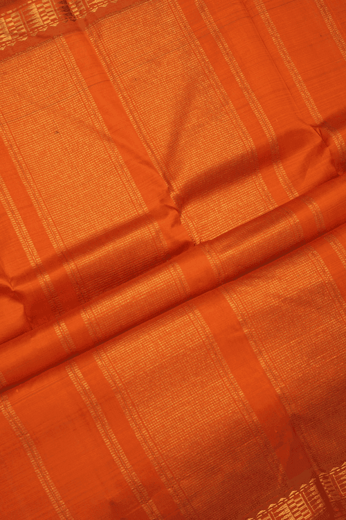 Zari Border Plain Spiced Orange Kanchipuram Silk Saree