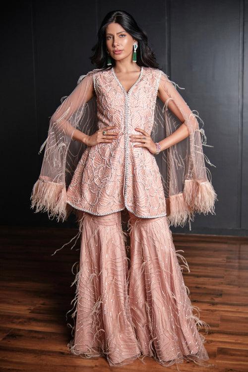 Flamingo Embellished Cape Sharara Set