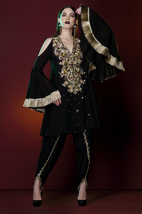 Rohma Siddique In Our Gold Braroque Kurta With Zardozi Sequin Stone Work And Hand Beaded Tulip Pant Set