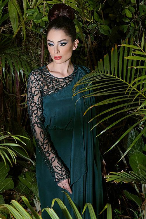 Summiyya In Our Forest Green Waterfall Gown