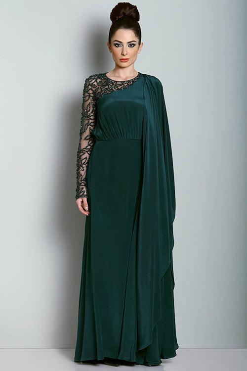 Summiyya In Our Forest Green Waterfall Gown