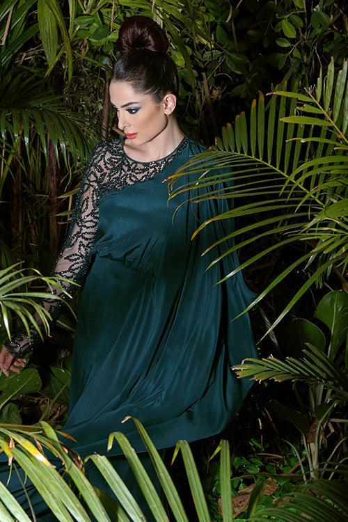 Summiyya In Our Forest Green Waterfall Gown