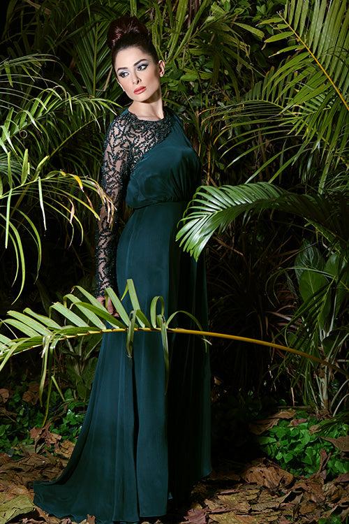 Summiyya In Our Forest Green Waterfall Gown