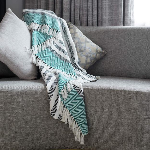 Cozy Cotton Throw Blanket Herringbone Weave - Mint