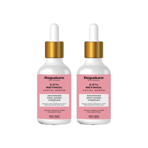 Rejusure 2.5% Retinol Anti-Aging Face Serum for Wrinkles & Fine Lines Boost Collagen & Restoration - 30 ml (Pack of 2)