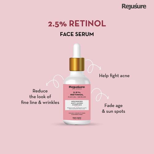 Rejusure Youthful Skin Duo | Retinol Facial Serum (30ml) & Collagen Peptide Night Facial Serum (30ml) - Targeted Anti-Aging Solutions for Smooth, Firm Skin