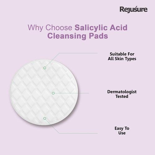 Rejusure 1.4% Salicylic Acid Cleansing Pads with Salicylic Acid & Menthol - Acne Treatment & Deep Pore Cleaning | Reduce Blackheads & Excess Oil | Acne Prone & Oily Skin | Women & Men | - 25 Pads