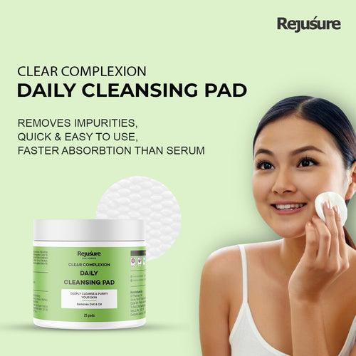 Rejusure Daily Cleansing Pad & Make up Remover Pads Deeply Cleanse, Removes Dirt & Oil | Visibly Reduce Dull & Rough Skin Texture for Brighter Complexion | Women & Men | - 25 Pads