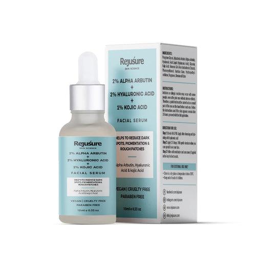 Rejusure 2% Alpha Arbutin + 2% Hyaluronic Acid + 1% Kojic Acid Face Serum - Dark Spot Correction, Hydration, Radiance, Hyperpigmentation, Blemishes, Skin Texture & radiamce | For Men & Women