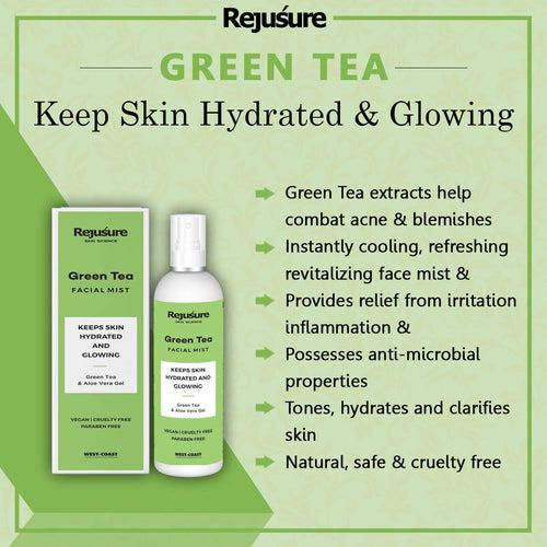 Rejusure Green Tea Facemist – Keeps Skin Hydrated & Glowing – 100ml (Pack of 2)