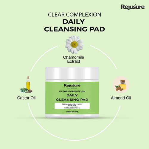 Rejusure Daily Cleansing Pad Deeply Cleanse, Purify Your Skin & Removes Dirt & Oil | Paraben & Sulphate Free - 50 Pads