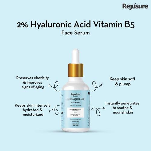 Rejusure 2% Hyaluronic Acid + Vitamin B5 Facial Serum - Intense Hydration | Glowing Skin - 30ml - Face Serum for Men & Women