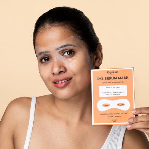 Rejusure Eye Serum Mask and Under Eye Pads Combo | Reduces Fine Lines, Dark Circles & Puffy Eyes | For Men & Women (Eye Brightening Serum Mask – 1 Mask + Under Eye Pads Collagen – 5 Pads)