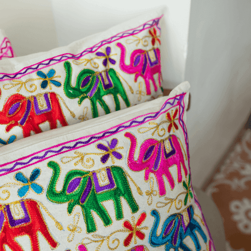 Elephant Aari Embroidery Cushion Cover (Set of 2)