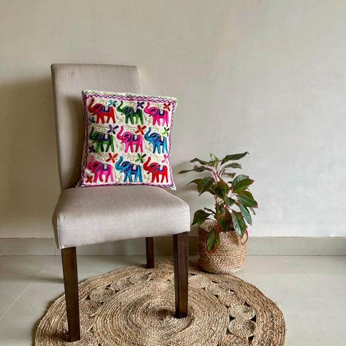 Elephant Aari Embroidery Cushion Cover (Set of 2)