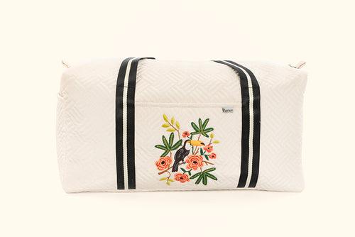 Large Travel Duffel Bag - Cream (Embroidered)