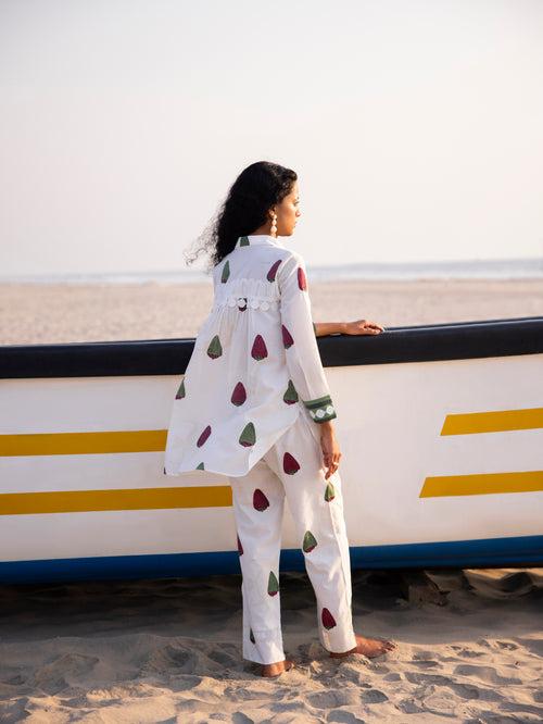 Maroon shell print shirt and pant co-ord set- set of 2