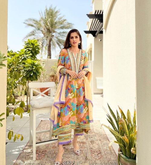 Zara Aymmetrical Gathered Kurta with Pant and Dupatta