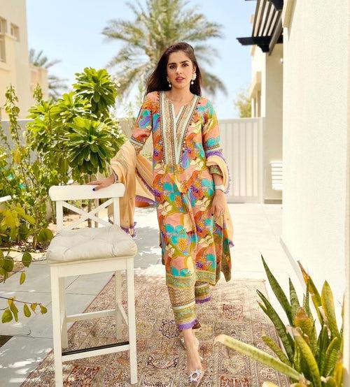 Zara Aymmetrical Gathered Kurta with Pant and Dupatta