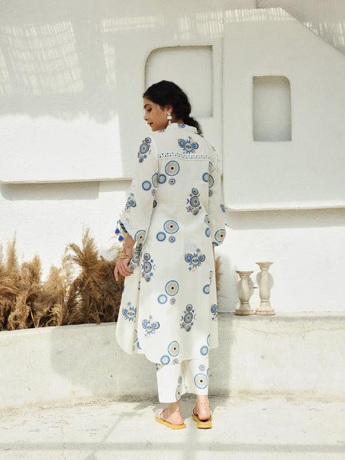 GREEN & BLUE SUN & MOON PRINT KURTA SET- SET OF 2