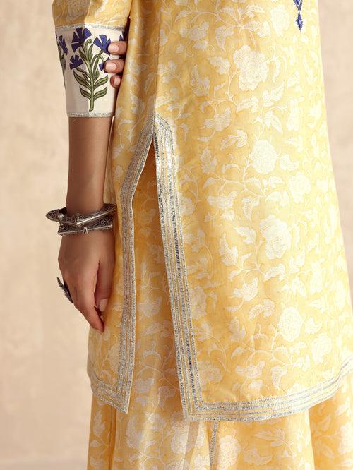 Yellow Straight Short Kurta with Sharara and Dupatta-Set of 3