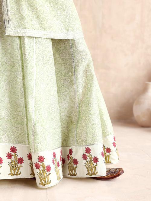 Green Straight Short Kurta with Sharara and Dupatta-Set of 3