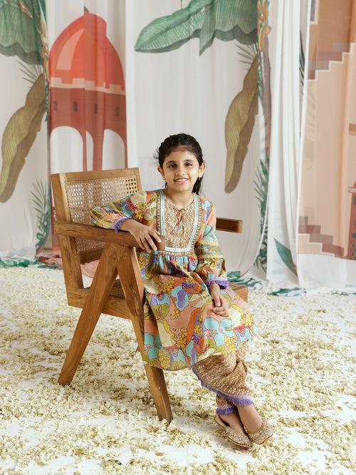 Zara Front Yoke Gathered Kurta with Dhoti Salwar -Set of 2 (For Kids)