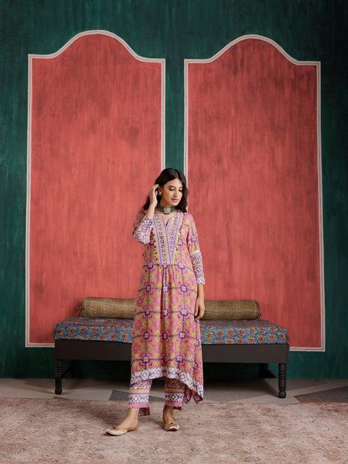 Laila Aymmetrical Gathered Kurta with Pant and Dupatta