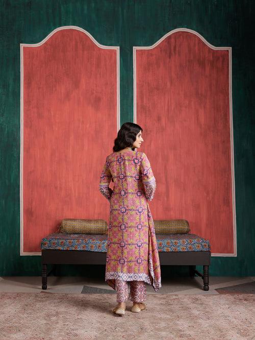 Laila Aymmetrical Gathered Kurta with Pant and Dupatta