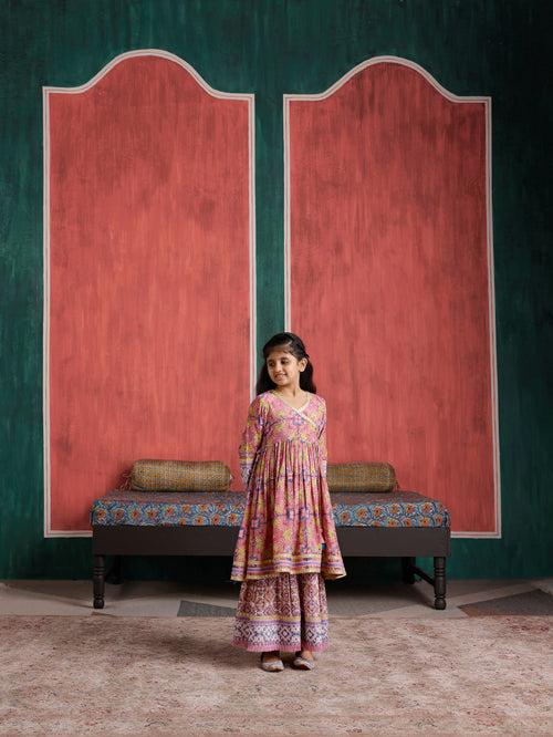 Laila Angrakha Style Kurta with Sharara and Dupatta -Set of 3(For Kids)