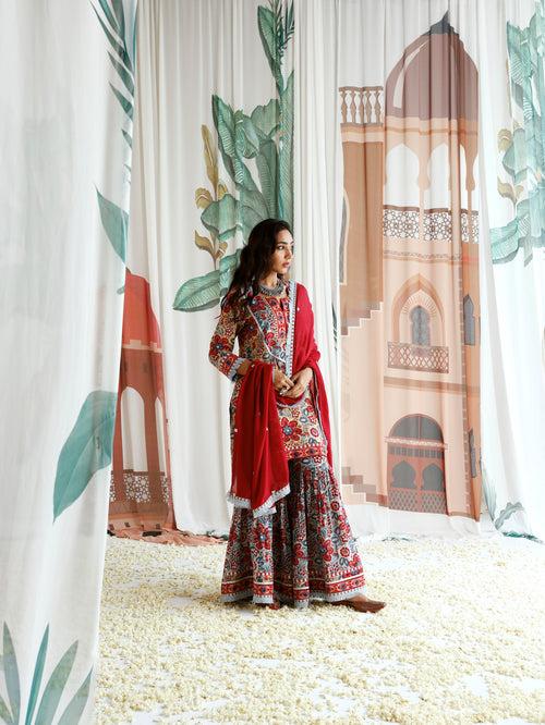 Mehak Short Kurta with Gharara and Dupatta