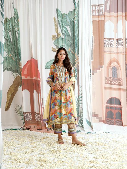 Zara Aymmetrical Gathered Kurta with Pant and Dupatta