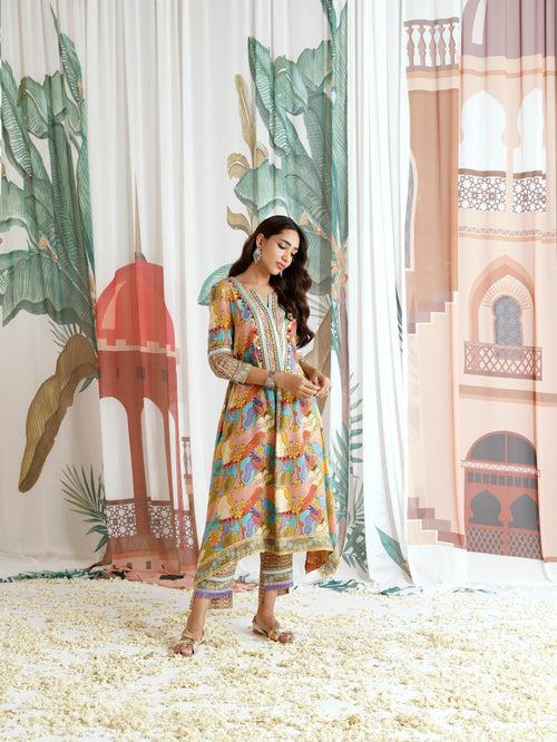 Zara Aymmetrical Gathered Kurta with Pant and Dupatta