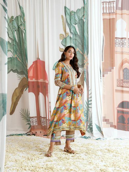 Zara Aymmetrical Gathered Kurta with Pant and Dupatta