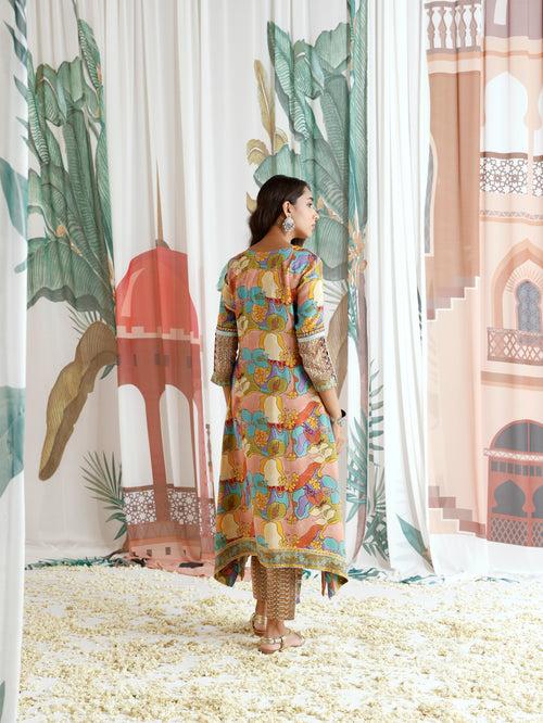 Zara Aymmetrical Gathered Kurta with Pant and Dupatta