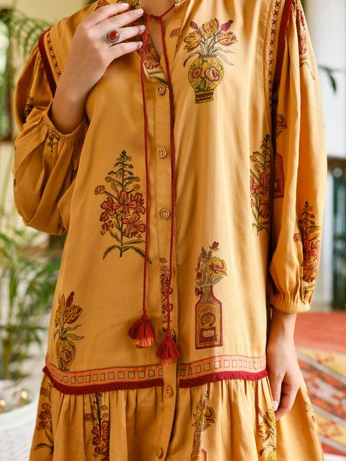 CAMEL VASE PRINT DRESS